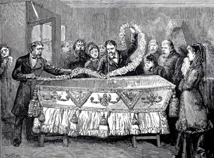 Illustration shows the decoration of the coffin of Tsar Alexander II of Russia after his