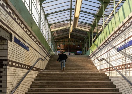Stairs to the S-Bahn platforms at Lichterfelde West station, Berlin, Germany