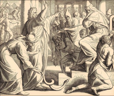 Moses and Aaron Appear before Pharaoh, Staffs to Snakes, Old Testament, by Julius Schnorr von