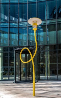 Street lamp, modern lamp design in front of an office building, Frankfurt, Hesse, Germany