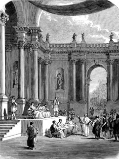 Roman court hall, St. Mark's Gospel, justice, law speaking, judge, prosecution, palace, statues,