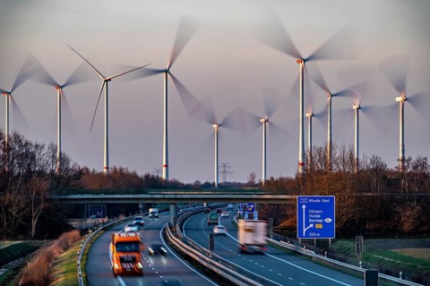 Borsum wind farm, near Rhede, on the A31 motorway, the wind farm was put into operation in 2001 and
