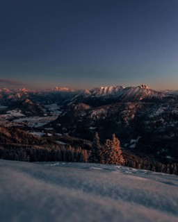A Winter Wonder Land sunset hiking tour in the snow on the Edelsberg near Nesselwang in the Allgäu