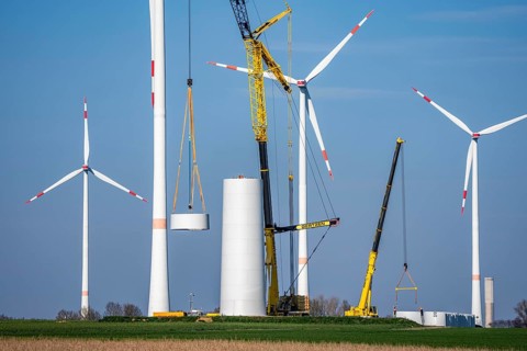 Construction site of the new Bedburg 3 wind farm, on recultivated open-cast mining site, 9 wind