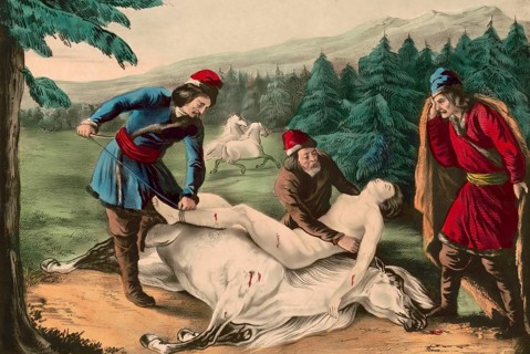 Scene from Mazeppa, a narrative poem written by Lord Byron in 1819, digital edited