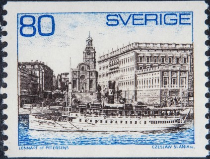 Old ferry boat at Stockholm Palace or Royal Palace, Kungliga slottet, Stockholms slott, historic