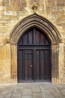 Door, former abbey church, Tewkesbury, Gloucestershire, England, Great Britain