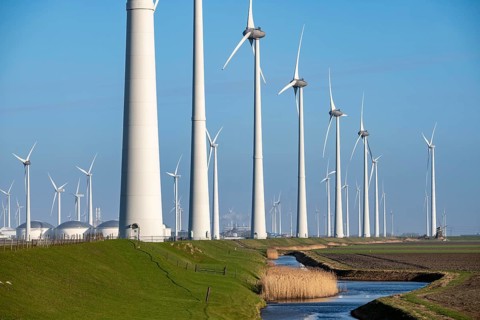Westereems and Growind wind farms, in the north of the Netherlands, near Eemshaven, energy center,