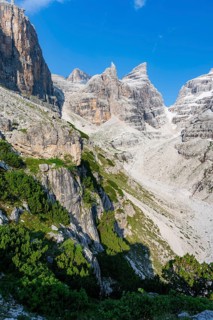 Mountain valley, Castelletto Superiore and Cima Sella peaks, back Scharte Bocca di Tuckett, Brenta