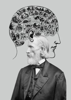 Orson Squire Fowler, 1809 – 1887, American phrenologist with a Phrenological Chart, head with