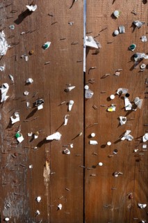 Tacks and staple on a notice board, Franconia, Bavaria, Germany