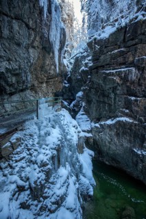 Winter, snowy landscape, icicles, hiking trail through the Breitachklamm gorge near Oberstdorf,