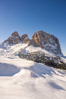 Beautiful landscape of the Mountain silhouettes of the Sexten Dolomites on a sunny winter day,
