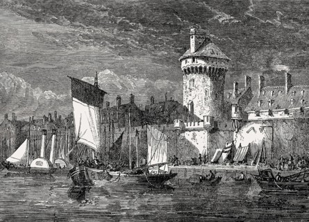 Historical view of Saint-Malo, a historic French port in Brittany on the Channel coast, 19th