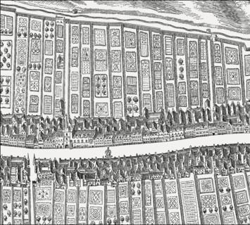 Bird's eye view of the Canongate, Edinburgh, Scotland, after James Gordon of Rothiemay, 17th