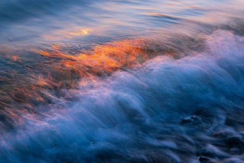 Wave play at sunrise on the chalk coast in Jasmund National Park, Rügen, Sassnitz,