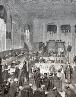 Ein Prozess im Old Bailey, London, England, um 1808