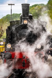 Three-axle steam locomotive Lower Saxony visiting the Bochum Railway Museum, museum days weekend,