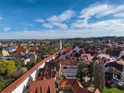 Aerial view of the historic old town of Nördlingen with the completely comprehensive and accessible