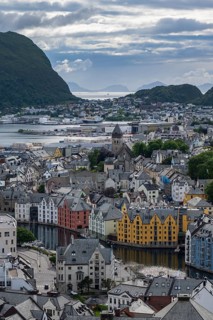 View of Alesund, Old Town and Harbour, Art Nouveau, Ålesund, Møre og Romsdal, Norway