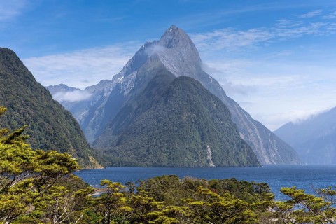 View of Milford Sound with Mitre Peak. Milford Sound, Fiordland National Park, Southland Region,