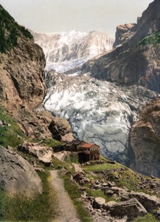 Glacier and Bäregg Inn, Grindelwald, Bernese Oberland, Switzerland, Historic, digitally restored