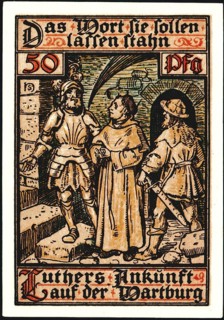 Banknote, banknote, emergency money, 50 Pfennig, Eisenach, Luther, 1921, Germany, reproduction of a