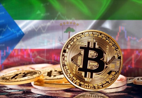 Bitcoin with Equatorial Guinean flag in the background. Investors in cryptocurrency and Blockchain