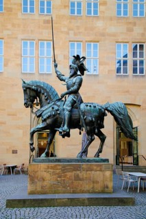 Equestrian statue of Count Eberhard im Bart, Eberhard I, Duke, bronze statue, art in public space,