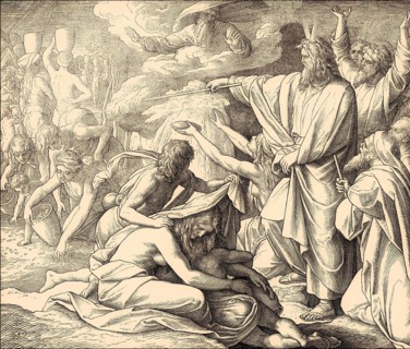 Manna and Water from the Rock, Old Testament, by Julius Schnorr von Carolsfeld, 1860
