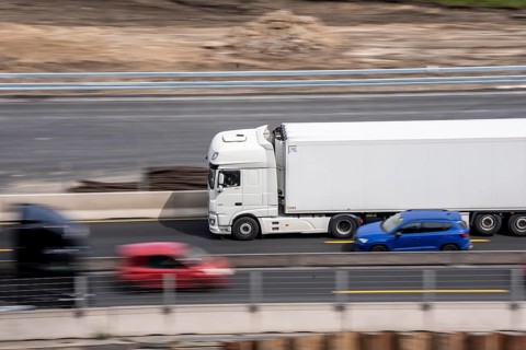 Truck, truck on the A3 motorway near Duisburg, forwarding, freight transport, North
