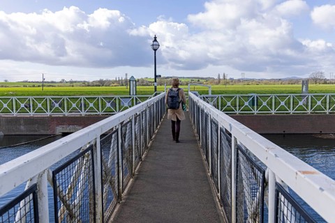 Footbridge at Abbey Mill, Fletcher's Mill, River Avon, Tewkesbury, Gloucestershire, England, Great