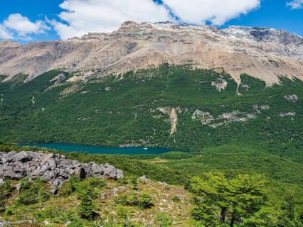 View from trail to Huemul glacier over lake Lago el desierto, Argentina
