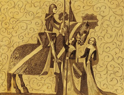 Knight says goodbye to a woman, warrior, war horse, rider, nobility, symbolic, two distinguished