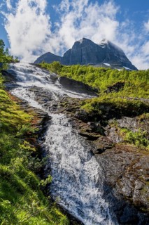 Waterfall on the river Flou between Birkenwald, Innerdalen, Hochtal, Sunndal, Møre og Romsdal,
