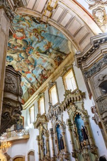 Historic Baroque cathedral architecture with its arches and frescoes in Ouro Preto, Ouro Preto,
