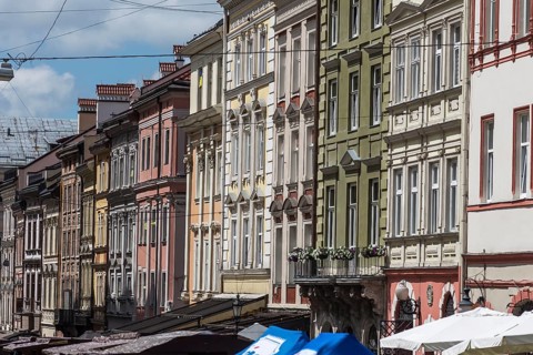 19th century house facades, Lviv, Ukraine