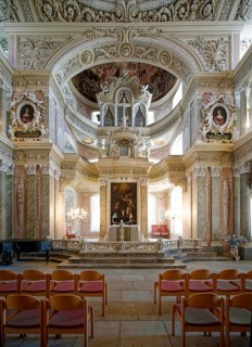 Chancel with the two-storey organ, baroque church, baroque castle church of St Trinitatis at