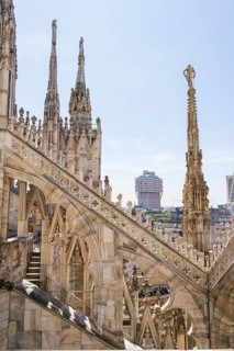 Details of the Milan Cathedral on a sunny day, Milan, Italy