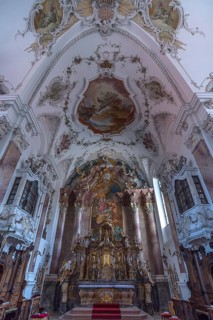 High Altar of the Baroque Church of St. Andrew, Nesselwang, Bavaria, Germany