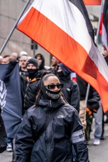 The neo-Nazi group Jung und Stark, JS, demonstrates in the city centre of Essen, demanding the