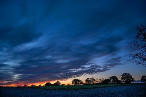 Red blue evening sky, Othenstorf, Mecklenburg-Western Pomerania, Germany