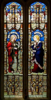 Stained glass window c 1877 by Lavers, Barraud and Westlake, Christ and Mary Magdelene, MIddleton