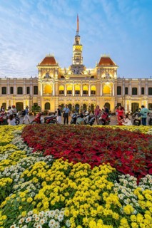 Ho Chi Minh City Hall lit up at night, Saigon, Vietnam