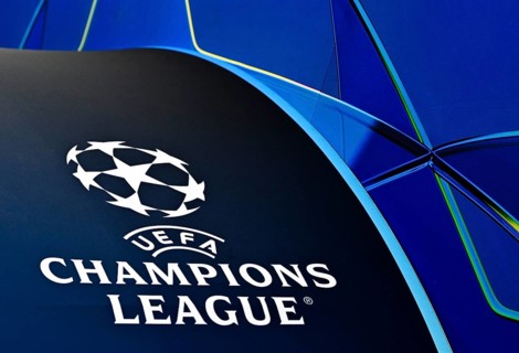 Football logo UEFA Champions League CL Allianz Arena, Munich, Bavaria, Germany