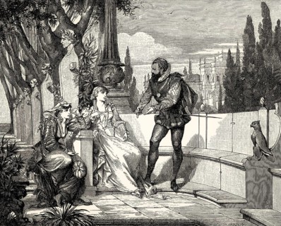 ACT I, SCENE III., Princess, Leonora, Alphonso, Tasso with a volume bound in parchment, scene from