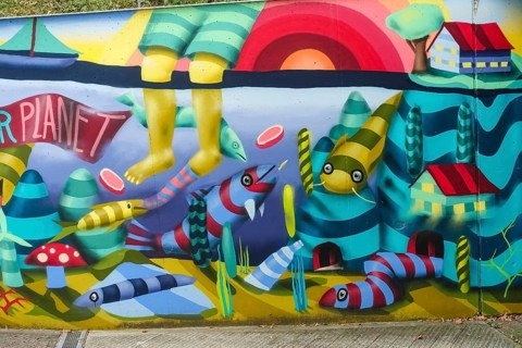 Graffiti, spray art, colorful pictures, public art, mythical creatures, fantastic creatures, human