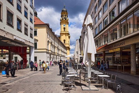 Church tower of the Theatine Church, St. Kayetan and Adelaide, Italian high Baroque style, general