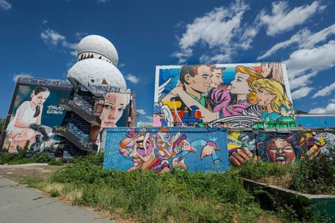 Graffiti on the former US eavesdropping facility on Teufelsberg in Grunewald, Berlin, Germany