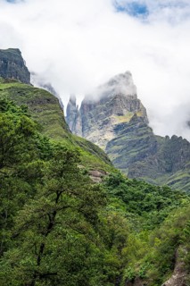 Landscape with mountains and fog, Drakensberg National Park, KwaZulu Natal, South Africa